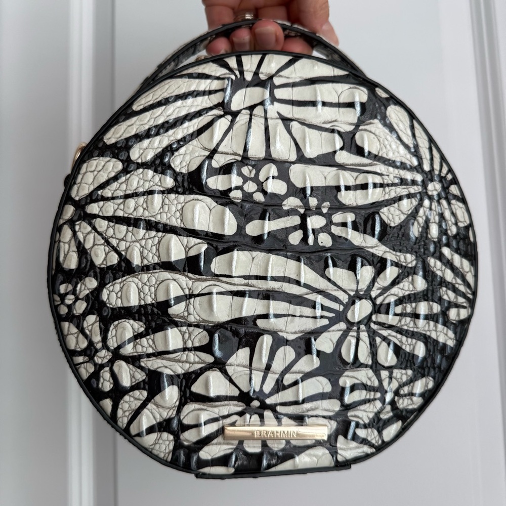 Brahmin Lane Crossbody Daisy Batik Black White Floral Melbourne Leather